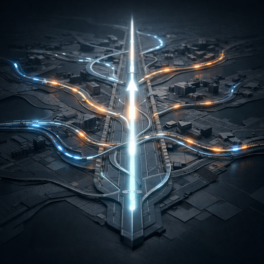 Directional signals diffuse sideways across semi-independent domains, creating weak, informal pathways where alignment degrades and local narratives form.