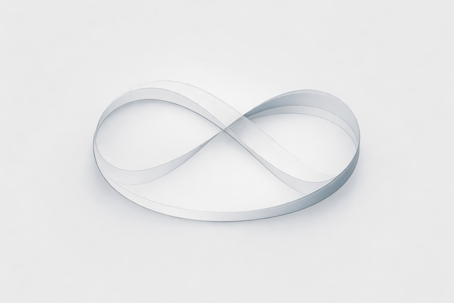 Extreme minimalist abstract image representing a continuous strategic execution loop. A single, elegant closed form or orbit — not a literal circle — composed of subtle layered lines or light gradients, suggesting repetition without stagnation.
