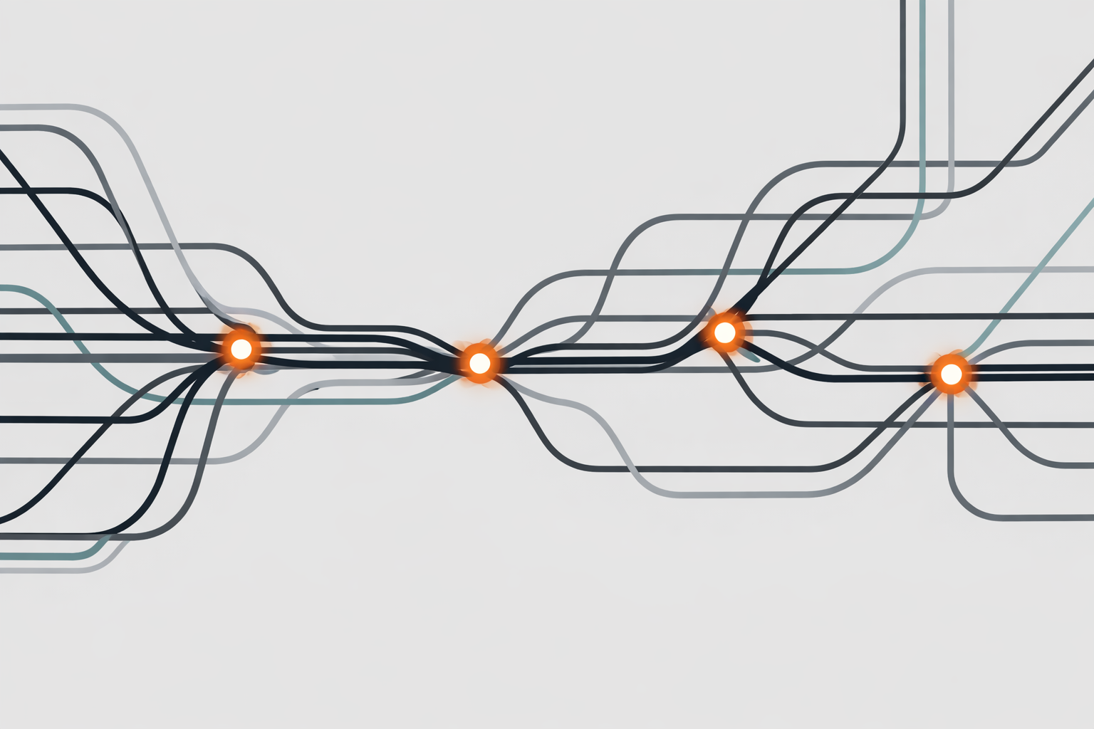 Abstract infrastructure systems map inspired by power grids and charging networks, with multiple expansion lines converging into constrained nodes