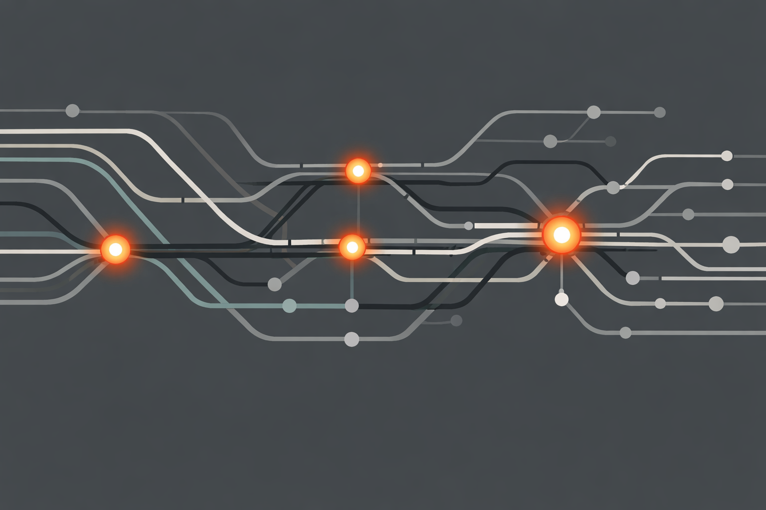 Abstract infrastructure systems map inspired by power grids and charging networks, with multiple expansion lines converging into constrained nodes