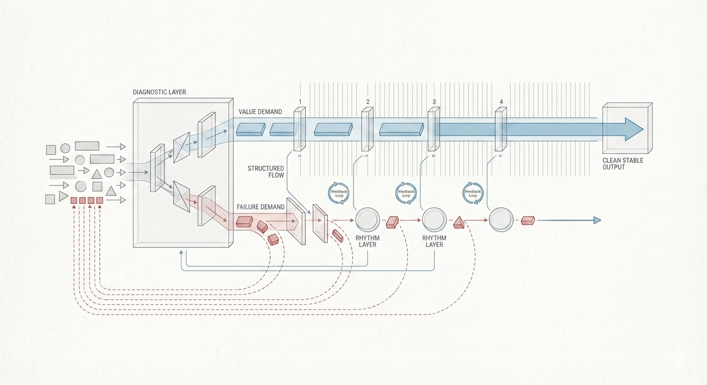 A flow diagram showing the separation of Failure Demand and Value Demand